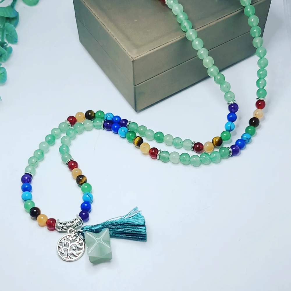 Green Aventurine, 7 Chakra Crystals Maja 108 beads necklace